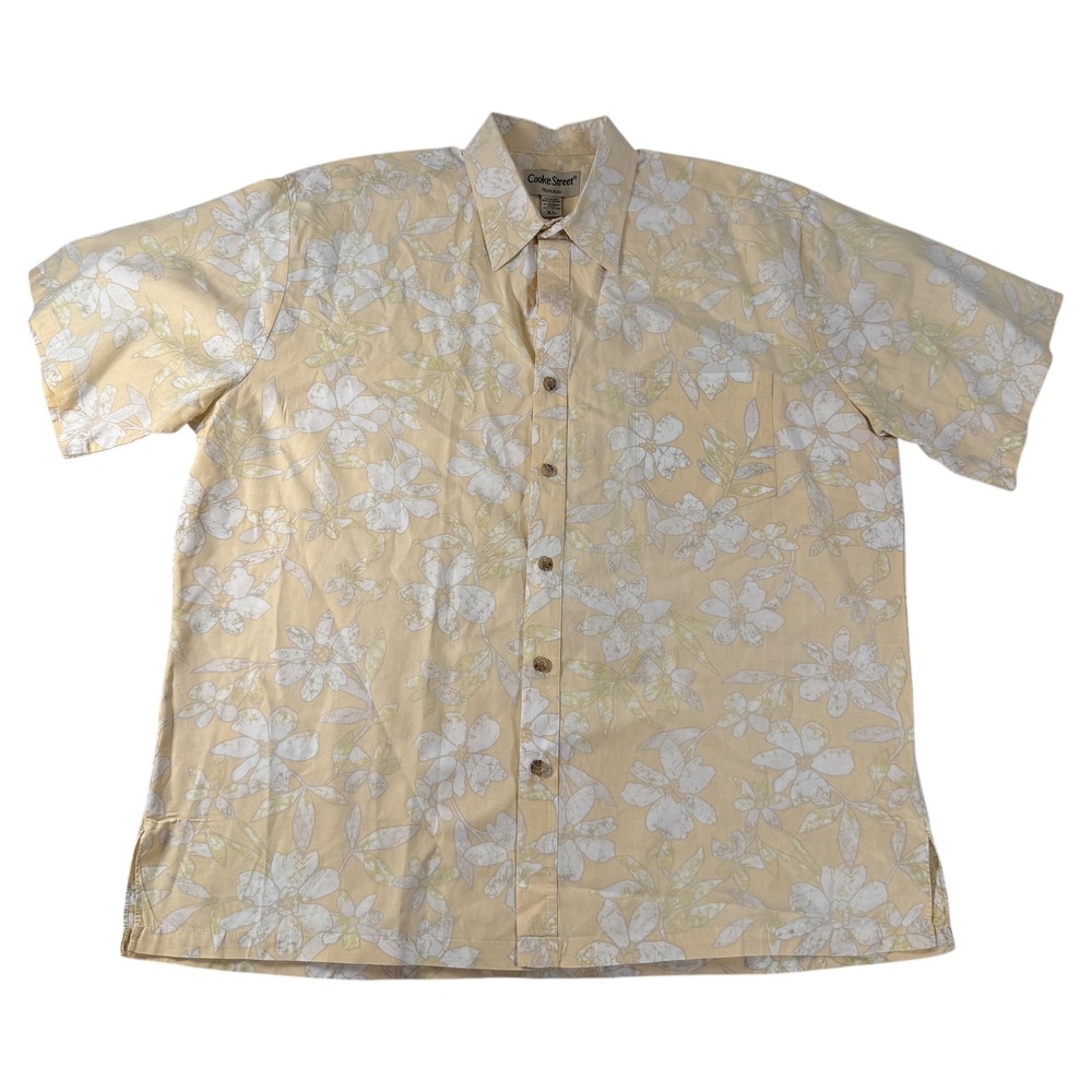 Cooke Street Mens XL Hawaiian Shirt Short Sleeve Aloha Floral Cotton Yellow